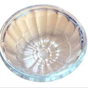 Jaj Pyrex, Small Jelly Mold, Clear Glass, 5 Inch Diameter, Stands On Three Feet